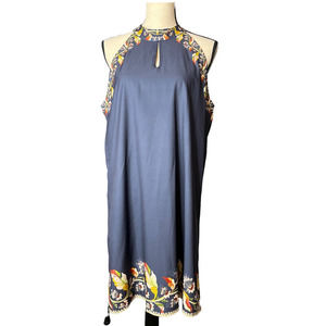 New COZY Halter Dress in Blue with Multicolored Floral Trim Size 8